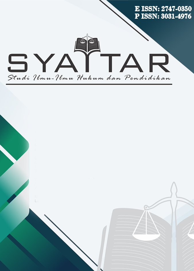 					View Vol. 6 No. 1 (2025): November, Jurnal Syattar; Studi Ilmu-Ilmu Hukum dan Pendidikan
				